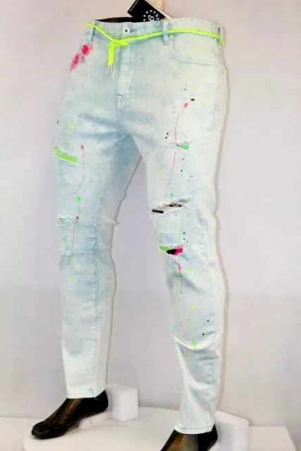 Kloud9 MEN DISTRESSED R&P PAINT SPLATTER SLIM STRAIGHT JEANS BLUE P20351IBLU