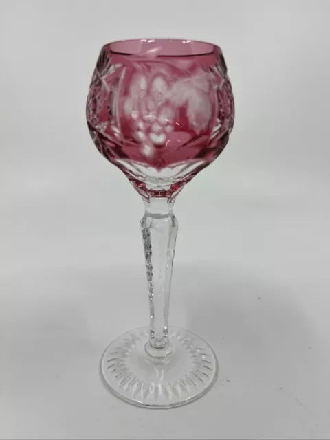 Vintage Nachtmann Traube Crystal Cranberry Cut To Clear 4 5/8” Cordial Glass