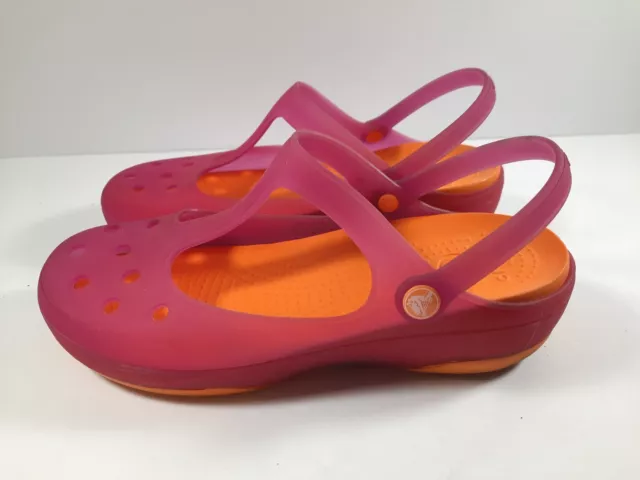 Crocs Carlie Mary Jane T-strap Clog Shoes Womens 11 Ankle Strap Pink Orange Flat