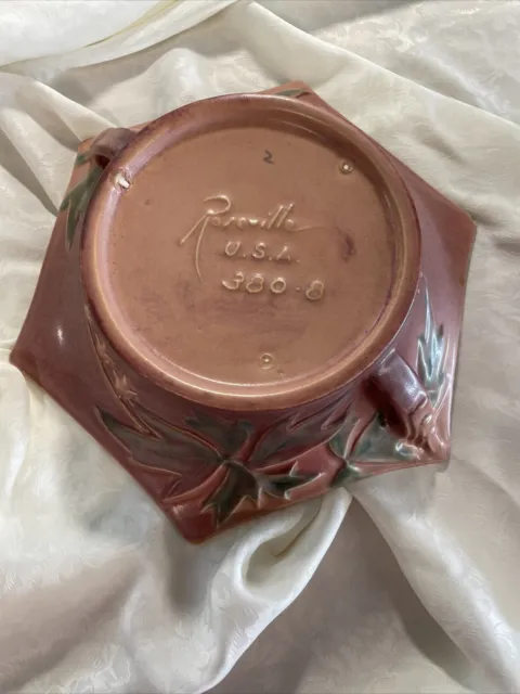 Roseville Pottery Bleeding Heart Bowl, Shape 380-8, Garden Red (Pink)