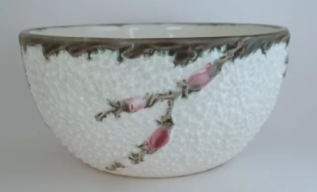 Pretty/Old Majolica WEDGWOOD Sugar Bowl with Oriental Flower Motif, Ca. 1880s