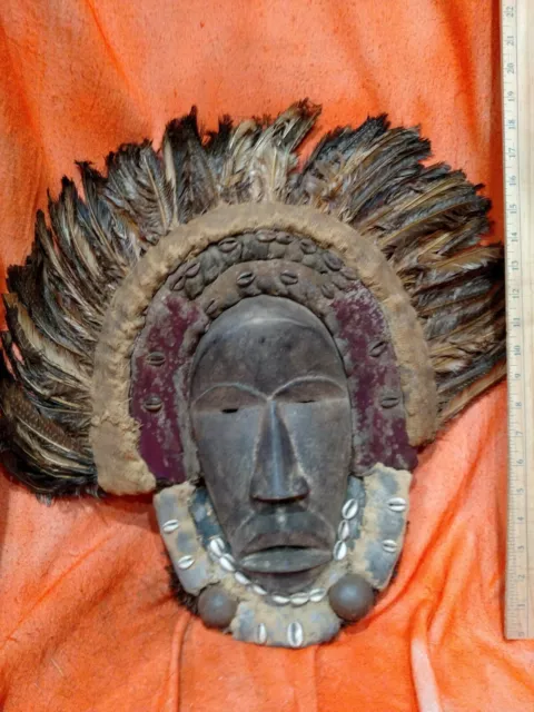 Incredible Dan Mask with Feathers and Bells — Authentic Carved Wood African Art