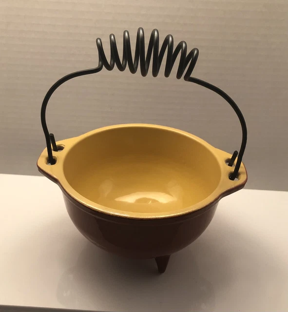 Three Leg Cast-Iron Enameled Mini Cauldron Pot/Kettle Rust/Gold
