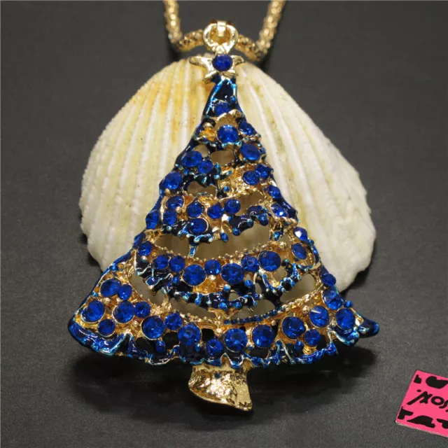 New Blue Bling Cute Christmas Tree Crystal Betsey Johnson Pendant Women Necklace