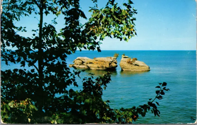 Vtg Port Austin Michigan MI Sister Rocks Off Broken Rocks 1960s View Postcard