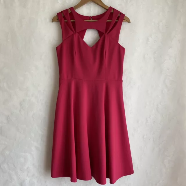 Betsey Johnson Pink Cut Out Fit & Flare Sleeveless Dress Pockets Women’s 8