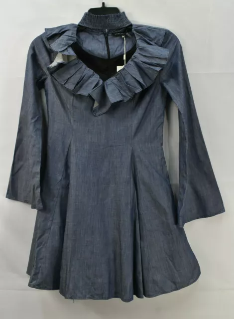 Endless Rose Women's Denim Ruffled Mock Fit & Flared Dress, Blue, Size S, NwT