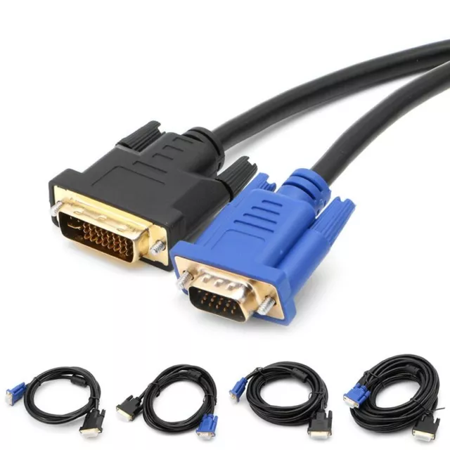 DVI to VGA Cable Dual Link DVI-I Male to VGA SVGA Male Video Lead 1M 2M 3M 5M UK