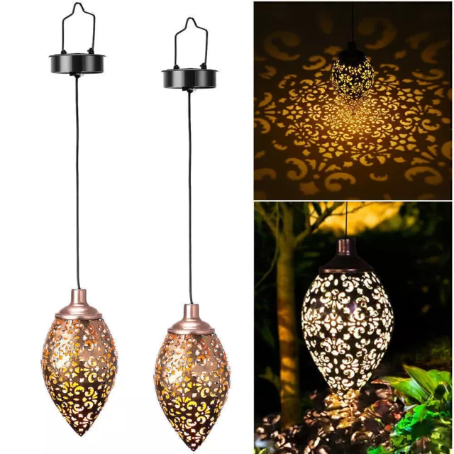 Solar Powered LED Morrocan Lantern Hanging Garden Lamp Light Decor Yard Tree UK