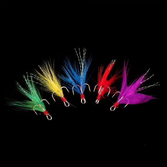 50Pcs Treble Fishing Hooks with Feather Minnow Spinner Fishing Lures Set 2-10#