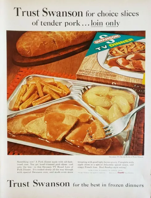 Vintage 1962 Swanson Pork TV Dinner Print Ad Ephemera Wall Decor