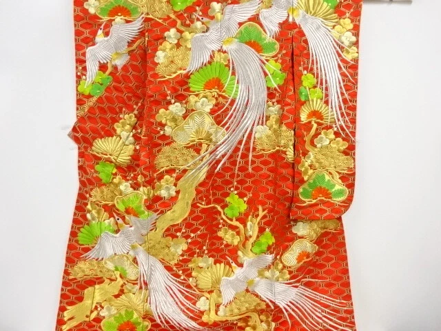 37318# JAPANESE KIMONO / ANTIQUE UCHIKAKE / EMBROIDERY / PHOENIX & PINE &amp