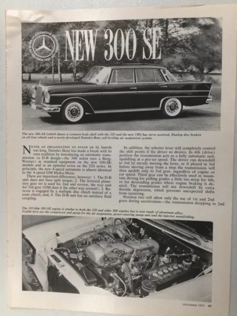 MBArt47 Article 1962 Mercedes Benz 300 SE December 1961 1 page