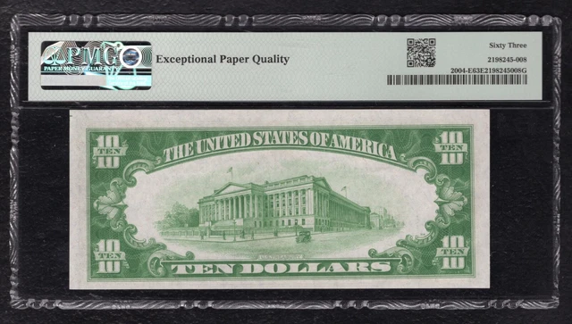 Fr. 2004-E 1934 $10 Lgs Light Green Seal Frn Richmond, Va Pmg Unc-63Epq (D) 2