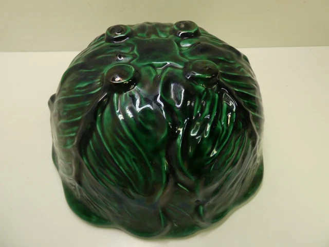 Vintage Green Majolica Pottery Cabbage Leaf Embossed Bowl Duncan Enterprises
