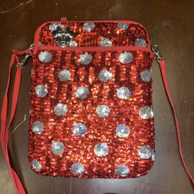 Disney Parks Minnie Mouse Polka Dot Sequin Tablet/iPad Bag Case Crossbody Purse