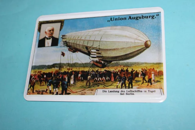 Blechpostkarte Union Augsburg Zeppelin, Nostalgic Metal-Card, Luftschiff