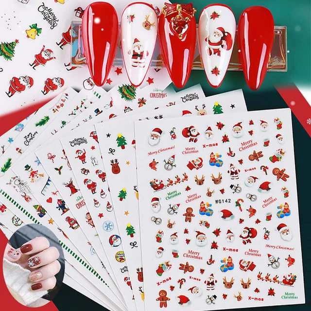 Art Ongles Autocollant Modèles Père Noël Décalques Flocon de Neige Gel Él ,