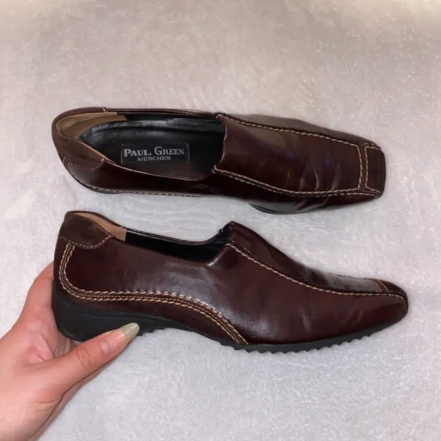 Paul Green women's brown leather slip on loafers Munchen size 4.5