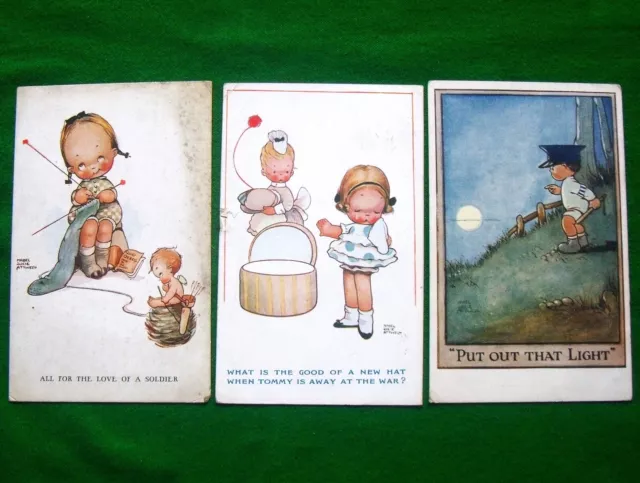 3 x WW1 Military Home Front Comic Artist Signed Postcards by Mabel Lucie Attwell