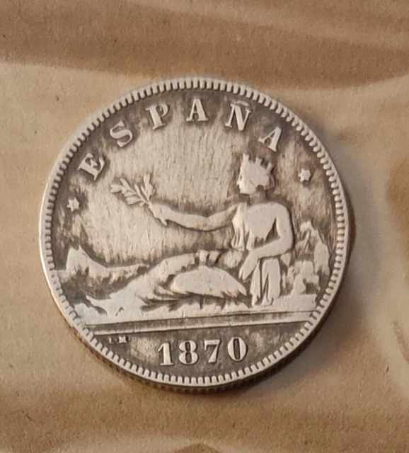 ARGENT *  PIECE 2 Pesetas Gouvernement provisoire 1870 DEM * Monnaie ESPAGNE