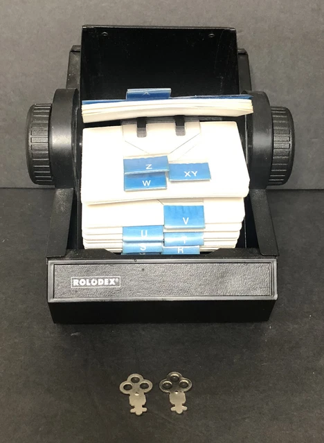Vintage Rolodex Model 2254D A-Z tabs & Blank Card with 2 Keys Black Metal