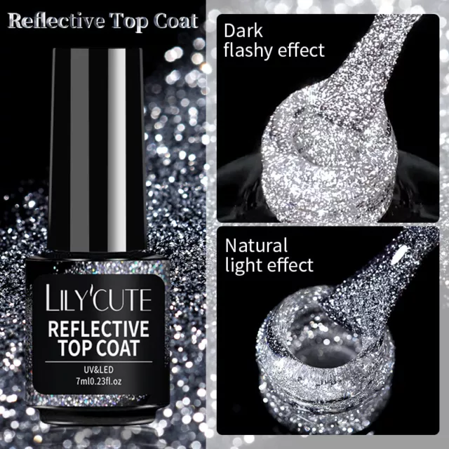 LILYCUTE Reflective Top Coat Gel Nail Polish Soak Off UV LED Nail Art Varnish