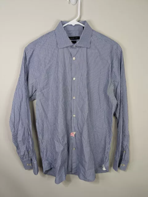 John Varvatos Dress Shirt Men's 16 Blue Button Up Long Sleeve Slim Fit