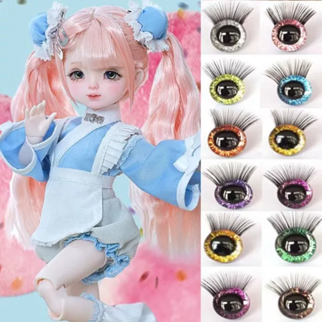 10 Colors Glitter Crystal Eyes 18mm Eyes with Eyelash  Doll Accessories