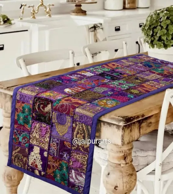 Indian Patchwork Dinning Table Runner Throw Home Deco Handmade Embroidery 72x16"