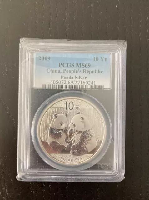 2009 Silver China Panda Coin 10 Yuan PCGS MS 69 1OZ AG .999