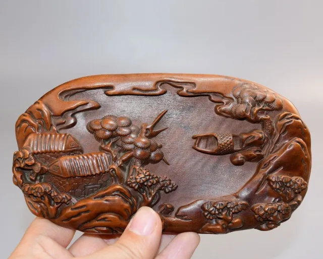 Chinese Natural Boxwood Carved Exquisite Brush Washers Collection Art