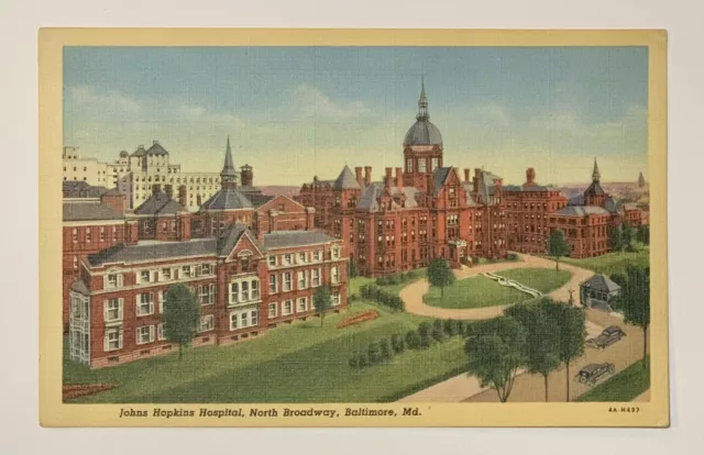 Johns Hopkins Hospital North Broadway Baltimore Maryland Vintage Linen Postcard