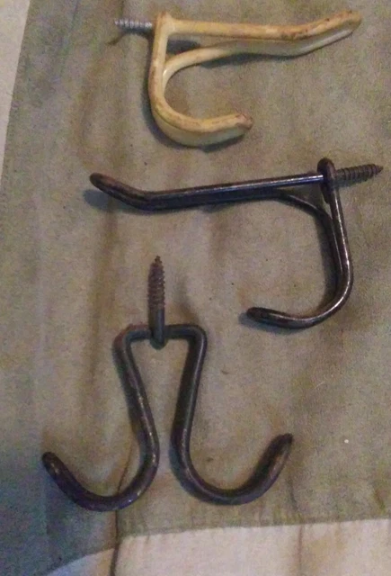 3 Antique Architectural Hardware Vinal Coated Double Hooks Hat Coat Screw Back 2