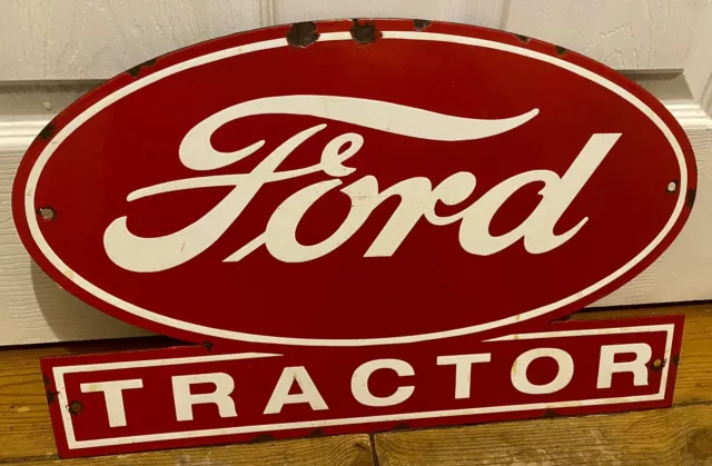 Rare Large Ford Tractor Enamel Advertising Sign Agricultural Farm Signage
