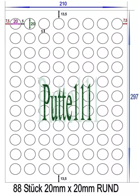 352 Klebe Etiketten Markierungspunkte RUND 20 mm  A4 Bogen bedruckbar