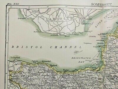 1894 Vintage SOMERSET, UK Atlas Map Authentic Antique Encyclopedia Britannica 2