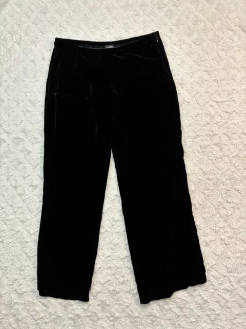 Eileen Fisher Velvet Pants Womens Medium Petite Black Wide Leg Silk Blend Velour