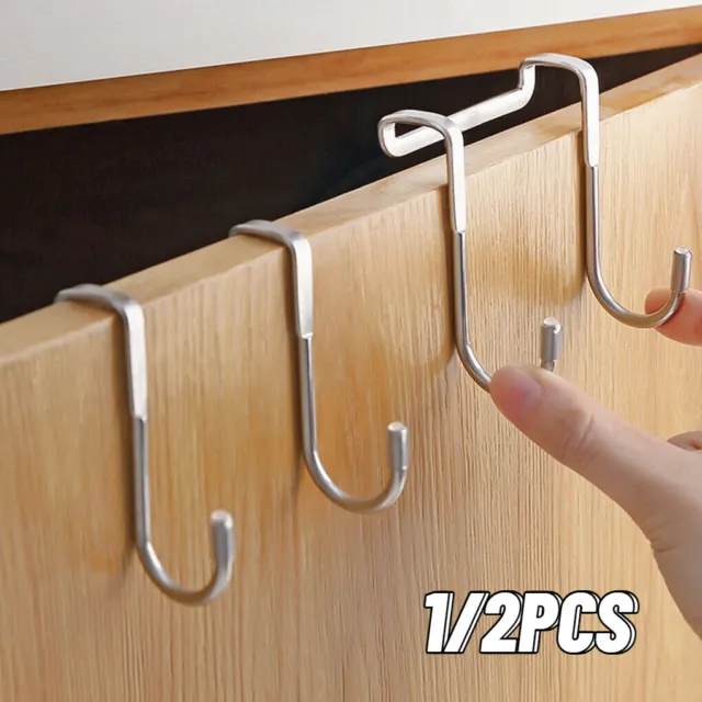 Stainless Steel Over Door Reversible Hooks Clothes Cupboard Metal Drawer Hanger