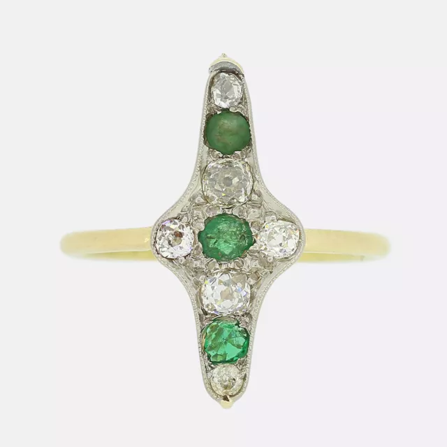 Vintage Emerald and Old Cut Diamond Ring - 18ct Yellow Gold