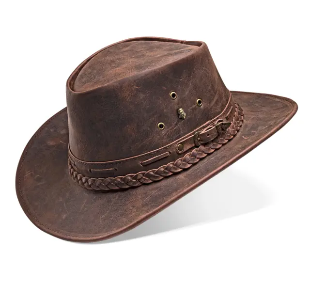 Chapeau de style cow-boy occidental australien Chapeau de brousse en cuir...
