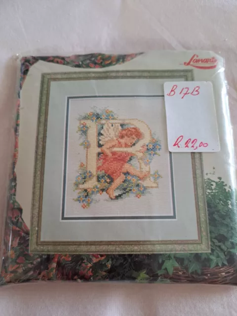 VINTAGE LANARTE KIT - UNOPENED WITH THREADS, FABRIC etc - CHERUB WITH LETTER 'R'