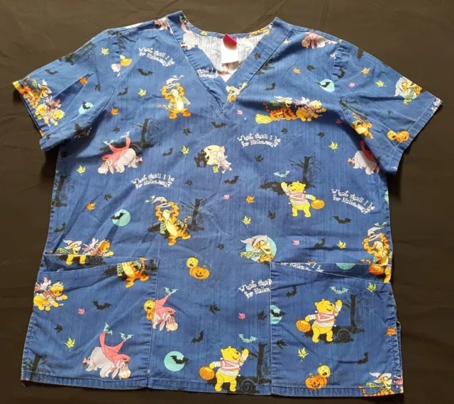 Wonderful World of Disney Winnie the Pooh Halloween Womens Scrub Top Size Medium