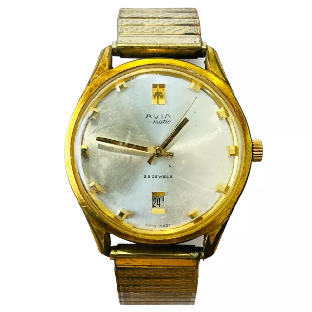 AVIA MATIC WATCH Mens Gold Plated Automatic Mechanical Cal 2472