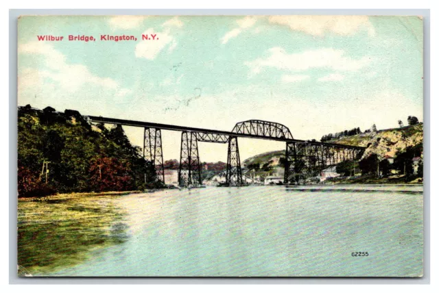 1907 Train on Wilbur Bridge & Roundout Creek Kingston NY post card Ulster county