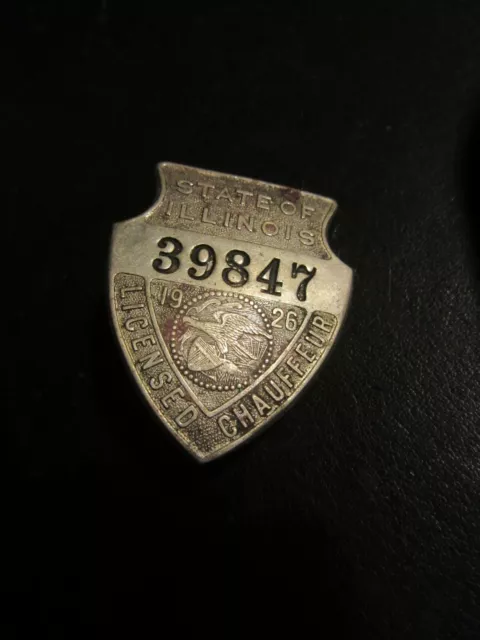 1926 State of ILLINOIS Licensed Chauffeur Badge # 39847 cab Driver Pin