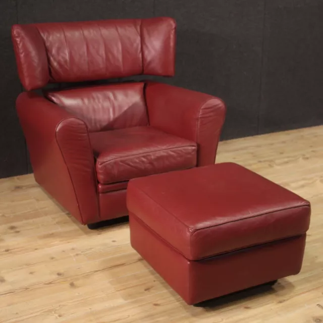 Poltrona con pouf sedia in pelle rossa Zanotta mobili moderni vintage salotto