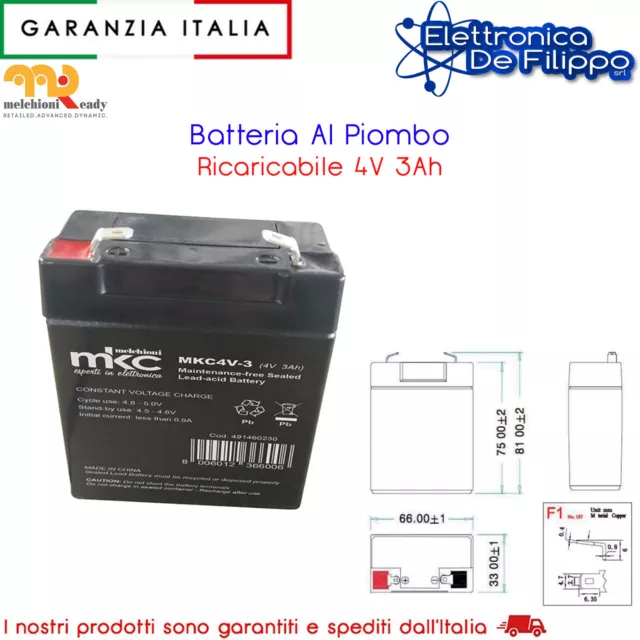 BATTERIA RICARICABILE AL Piombo ermetica 4V 3,0Ah - 415438001