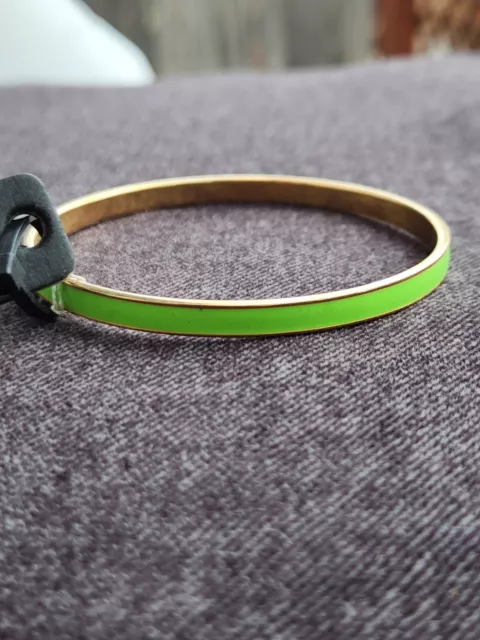 NWT J Crew Statement Bracelet Bangle Lime Green Color Stackable Gold Tone