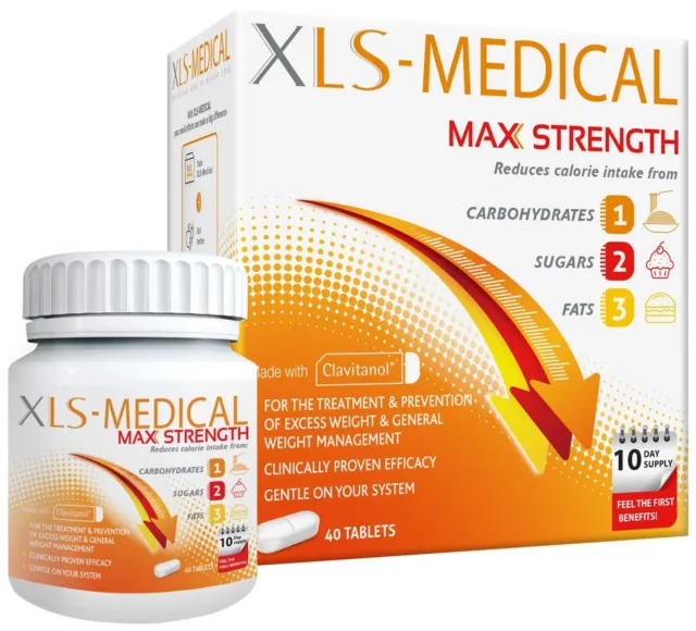XLS Medical Max Strength Weight Loss 40 Tablets Cut Intake Fat Carbs Pro Diet